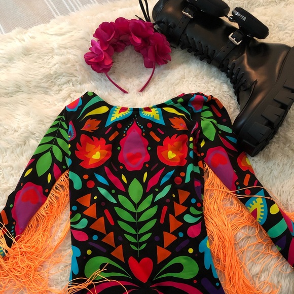 LOM Rainbow Black Fringe Sleeve Rave Bodysuit - XS - Picture 6 of 7